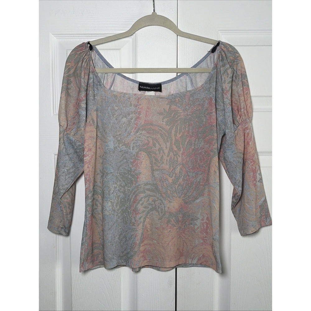 Marianne Vintage Square Neck Blouse Womens Size XL Pastel Paisley Y2K Fem 90s